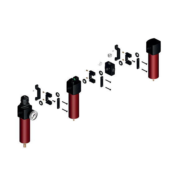 E/32-D - Gruppo - Filtro regolatore + Microfiltro disoleatore + Flangia prelievo aria + Microfiltro a carboni attivi della serie E-TECH - 2 Staffe - Ani - AH117309 E/32-D - Gruppo - Filtro regolatore + Microfiltro disoleatore + Flangia prelievo aria + Microfiltro a carboni attivi della serie E-TECH - 2 Staffe - Ani - AH117309